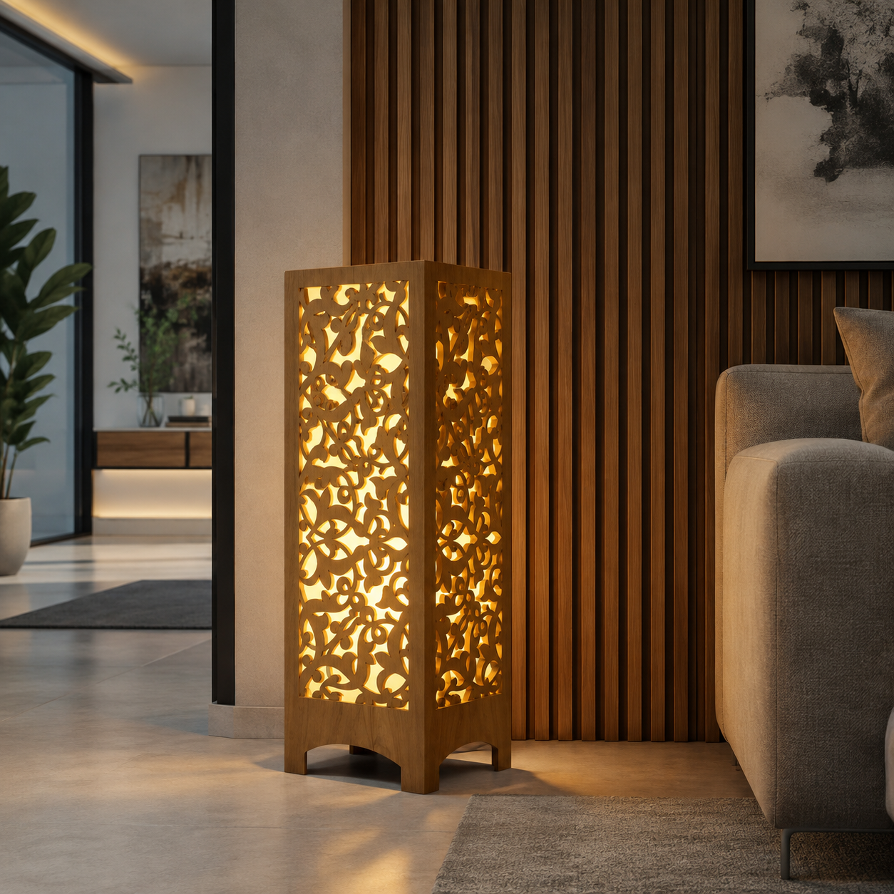 13 Carved Wood Floor Lantern DXF | Floral Decorative Lamp CNC Laser Cut File