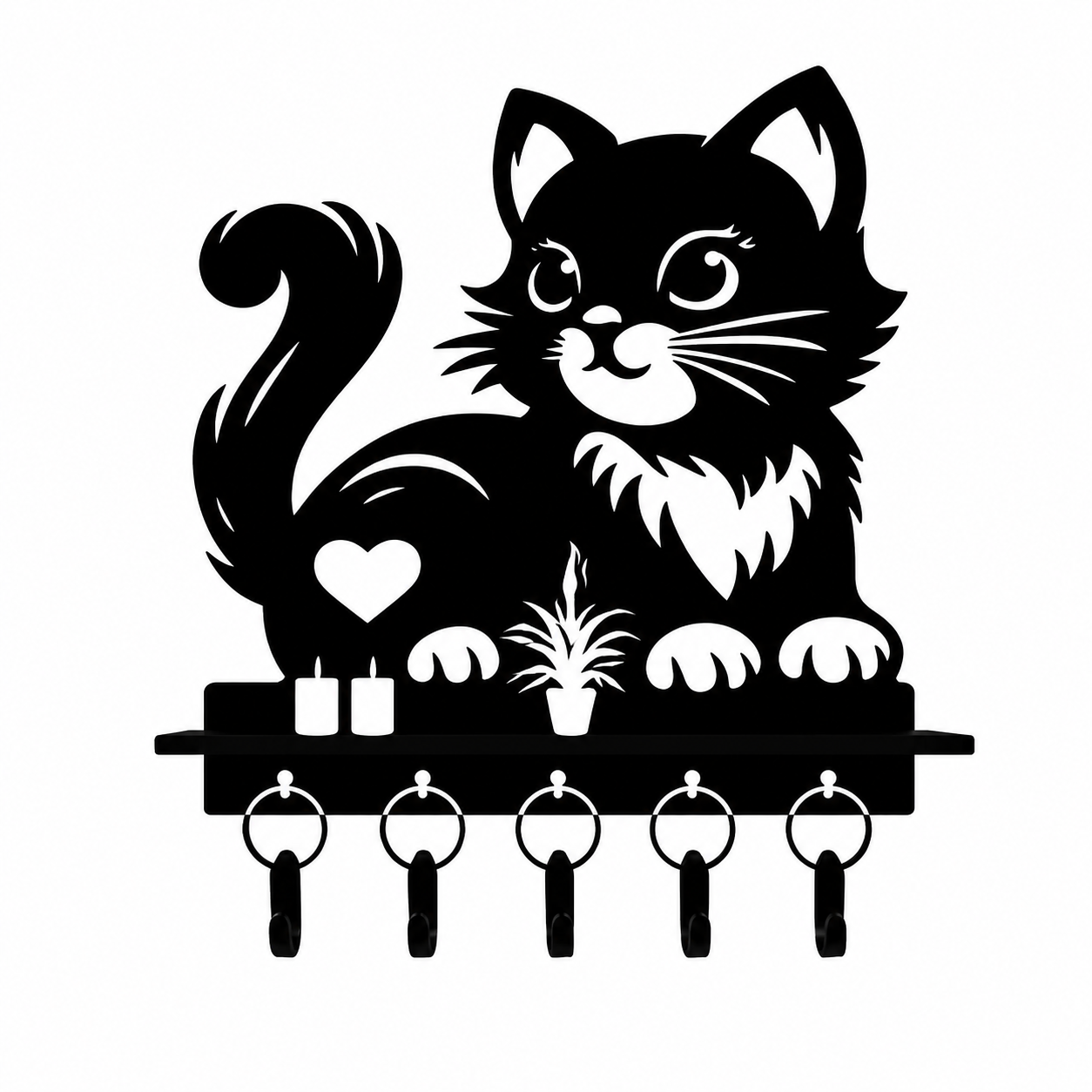 Cute Cat Key Rack Entry | Cute Cat Key Holder DXF, AI & SVG | Pet Welcome Entryway File | CNC Laser Cut Digital File