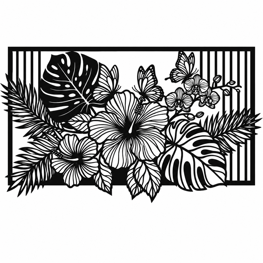Tropical Leaves Wall Panel Decor DXF, SVG, DWG & AI Files – Decorative CNC & Laser Cutting Design