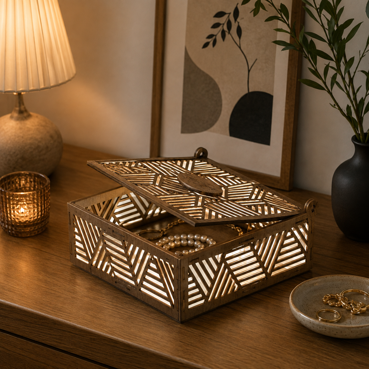 Kubik Pattern Laser Cut Decorative Wooden Jewelry Box – AI, SVG & DXF