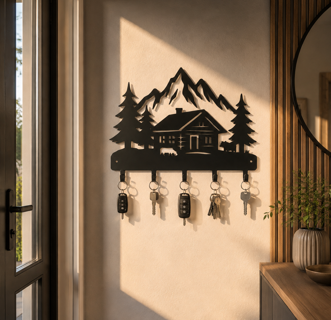 Cozy Cabin Key Rack Entryway DXF, AI & SVG | Key Holder | CNC Laser Cut Digital File