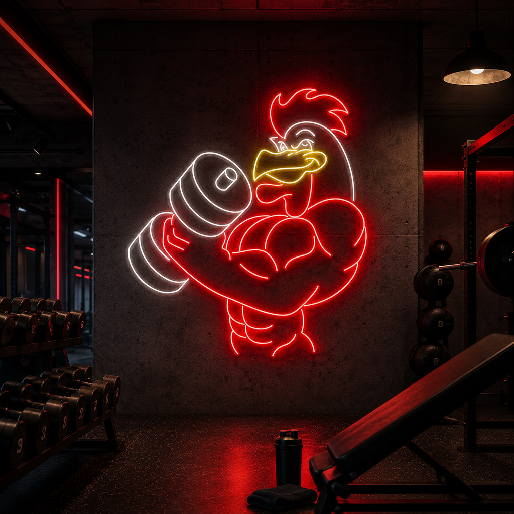 Rooster Gym Neon Sign DXF, SVG & AI Files – LED Light CNC & Laser Cutting Design