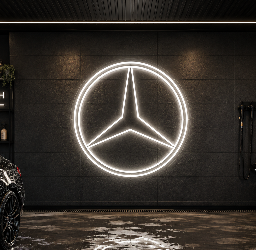 Mercedes Logo Neon Sign DXF, SVG & AI Files – LED Light CNC Cutting Design