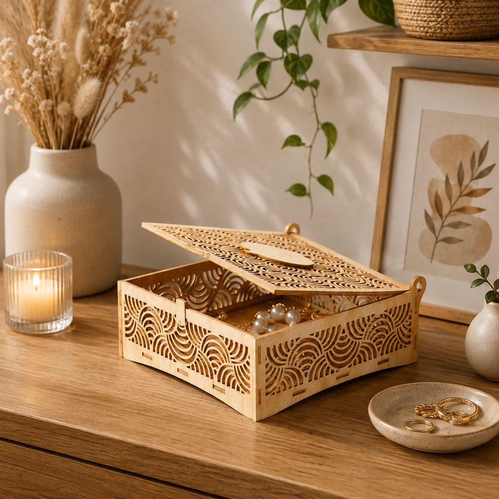 Jewelry Box AI SVG DXF – Laser Cut Decorative Wooden