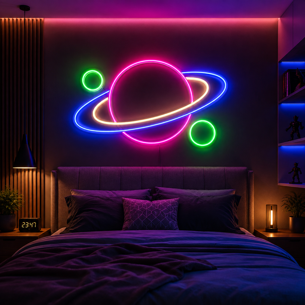Saturn Planet Neon Sign DXF, SVG & AI Files – LED Light CNC & Laser Cutting Design