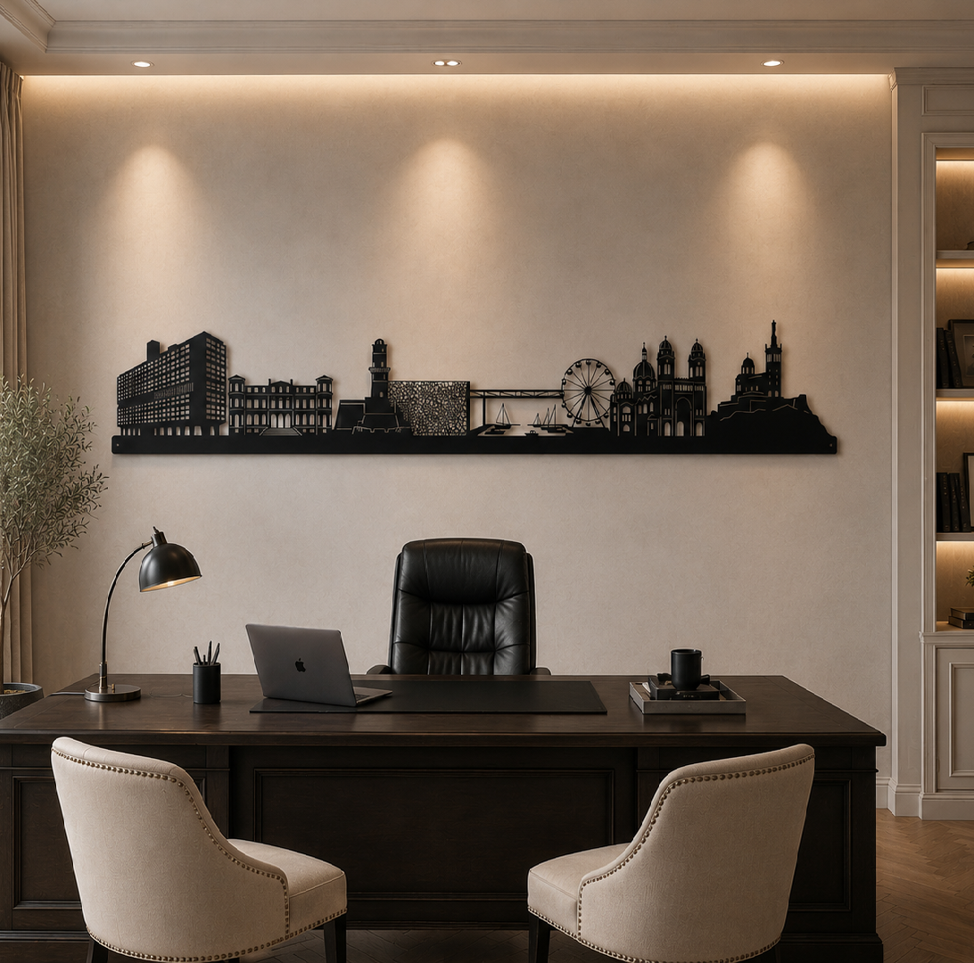Marseille Skyline Wall Decor Cutting File DXF EPS | France City Decor | CNC Laser Cut Vector |Black skyline art anchors a warm modern home office