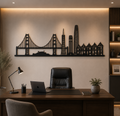 Sanfransisco Skyline Wall Decor Cutting File DXF EPS | USA City Decor | CNC Laser Cut Vector | Black skyline art anchors a warm modern home office