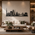 Tokyo Skyline Wall Decor Cutting File DXF EPS | Japon City Decor | CNC Laser Cut Vector | Black skyline art anchors a warm modern home office