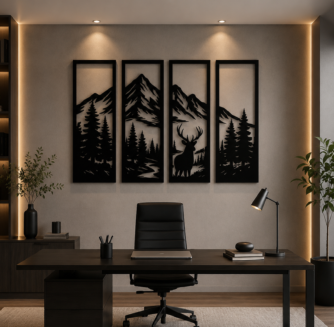 Mountain View Wall Art, Wall decor, DXF, AI & SVG Files for CNC, Laser & Plasma Cutting