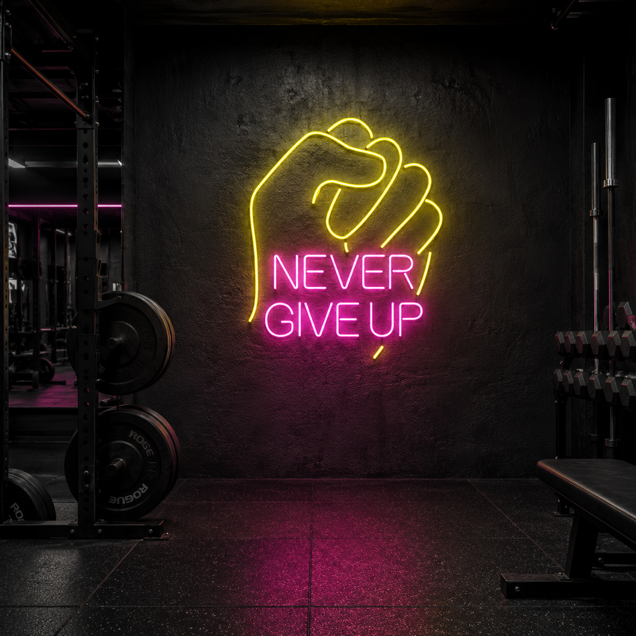 Never Give Up Neon Sign DXF, SVG & AI Files – Motivational LED CNC & Laser Cutting Design