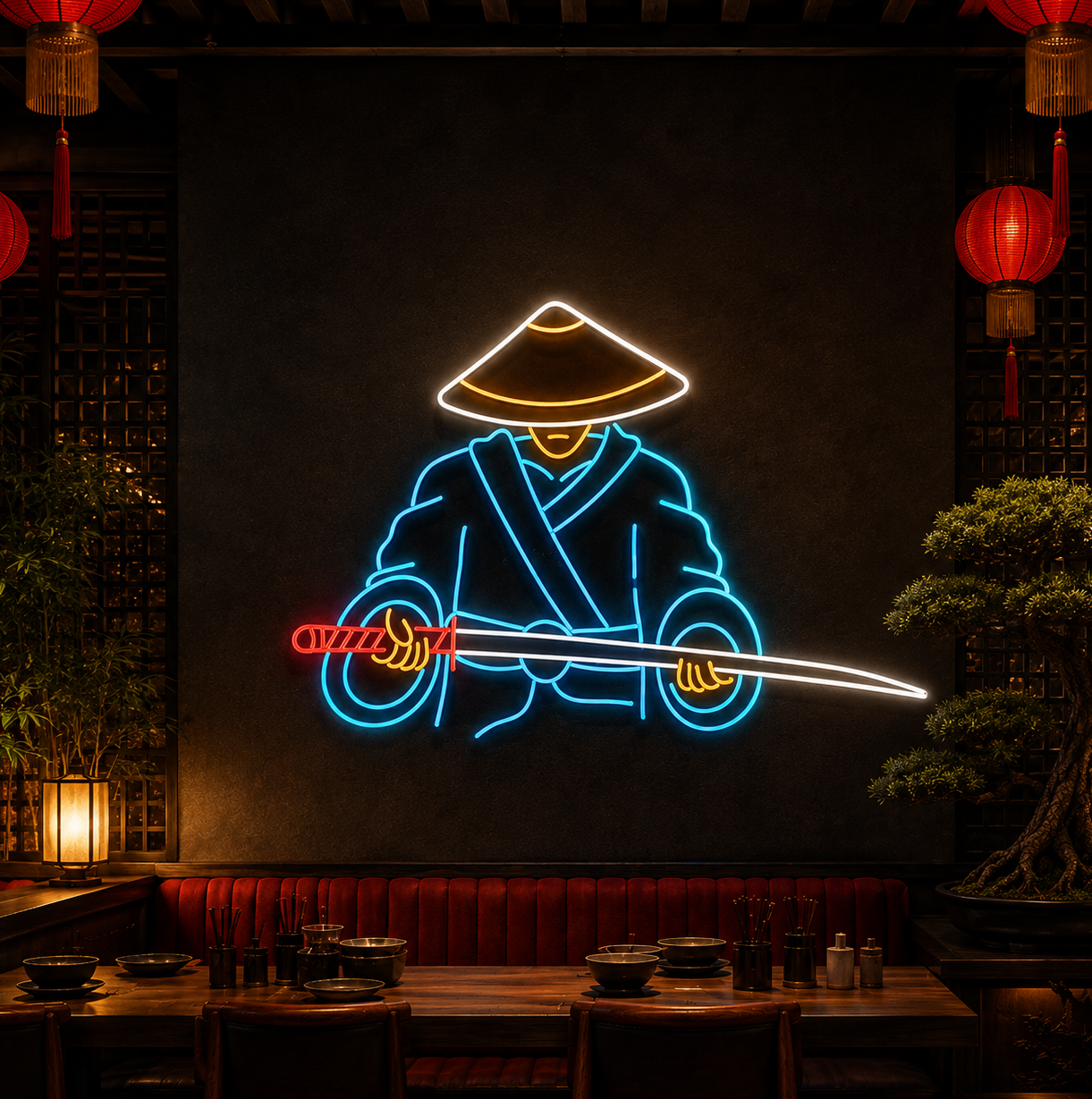 Samurai Man Neon Sign DXF, SVG & AI Files – Japanese Warrior LED CNC & Laser Cutting Design