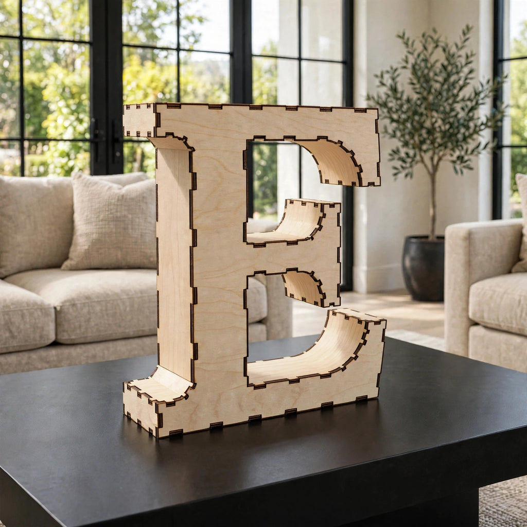 Wooden 3D Letter E CDR File | CNC Woodworking Design | 3D Alphabet Letter Cutting Template