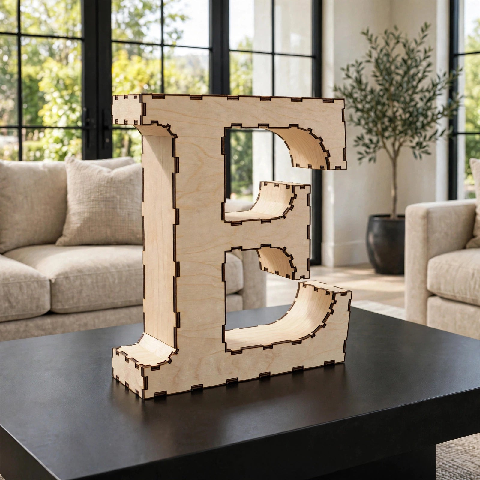 Wooden 3D Letter E CDR File | CNC Woodworking Design | 3D Alphabet Letter Cutting Template