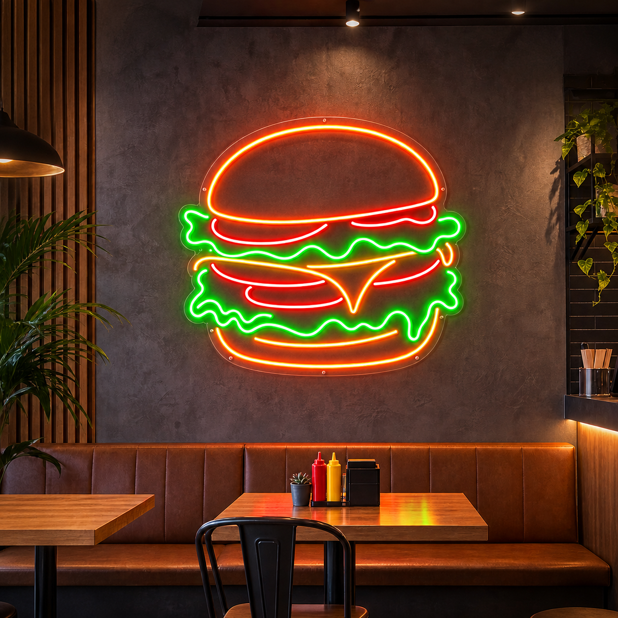 Burger Neon Sign DXF, SVG & AI Files – LED Light CNC Cutting Design