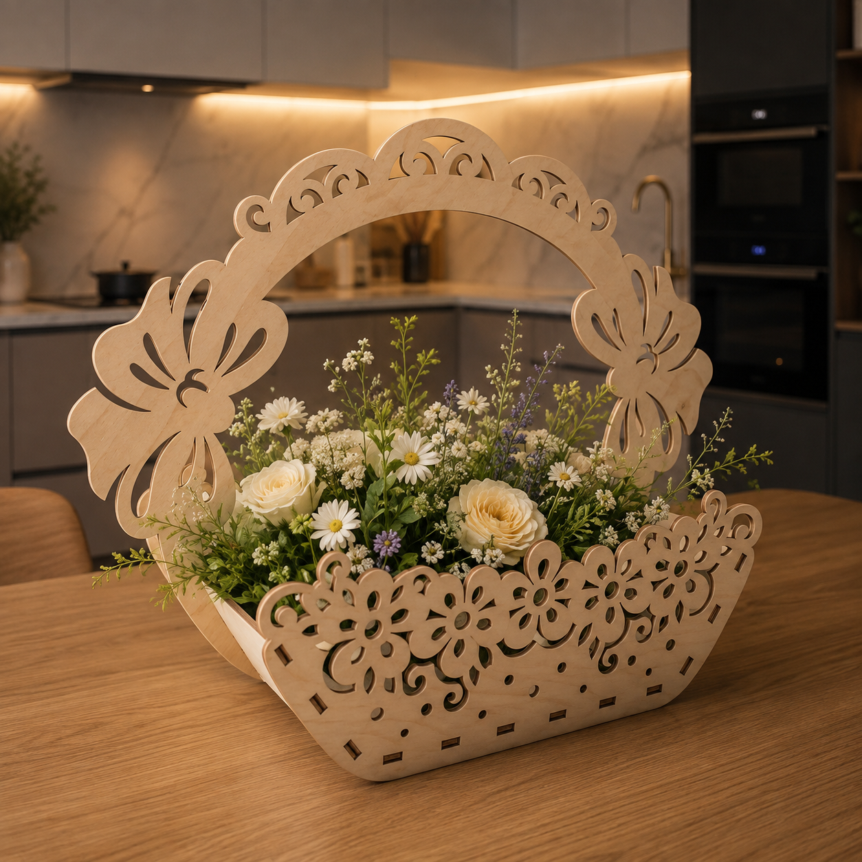 Carved Flower & Fruit Basket DXF, AI, CDR, EPS & SVG Files – Decorative Laser Cutting Design