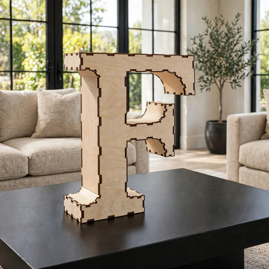 Wooden 3D Letter F CDR File | CNC Woodworking Design | 3D Alphabet Letter Cutting Template