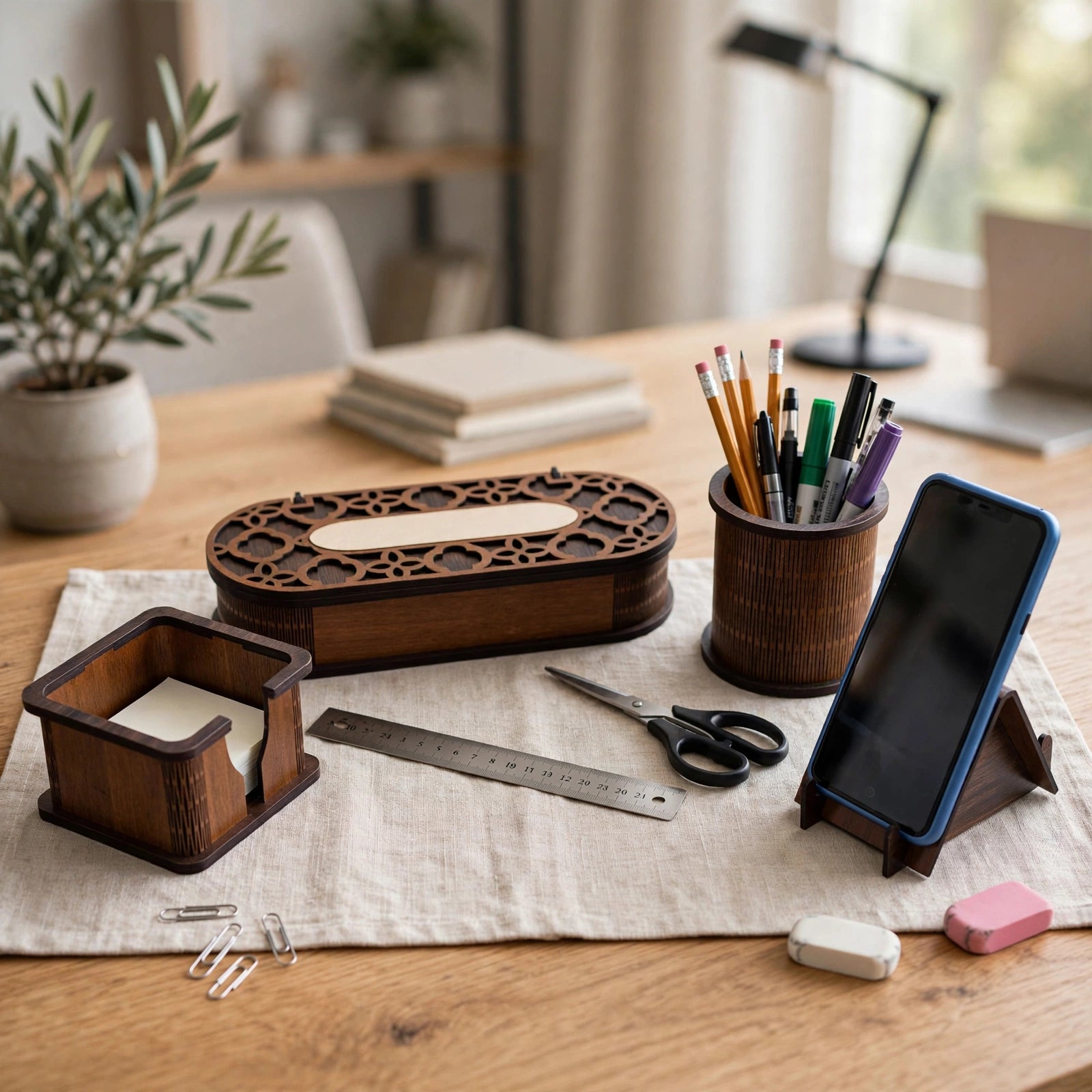 Three Office Desk Organizer CDR DXF SVG EPS AI | CNC & Laser Cut File | Desk Storage Organizer Digital Cutting Design