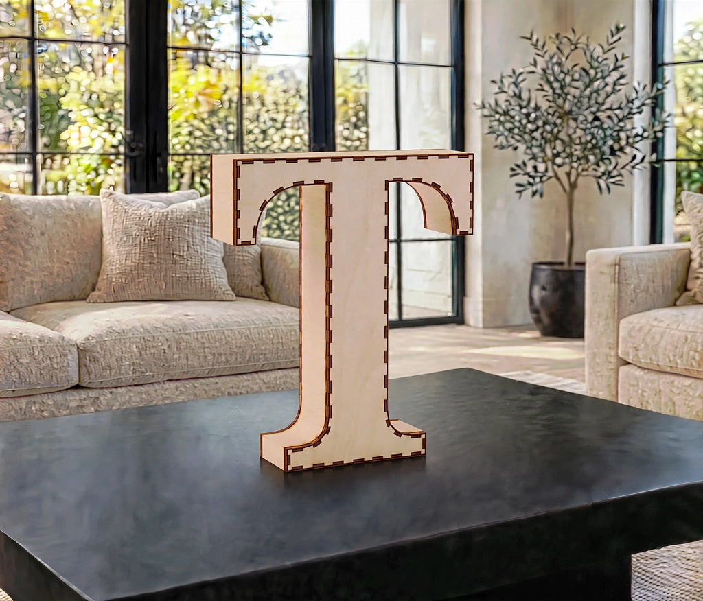 Wooden 3D Letter T CDR File | CNC Woodworking Design | 3D Alphabet Letter Cutting Template