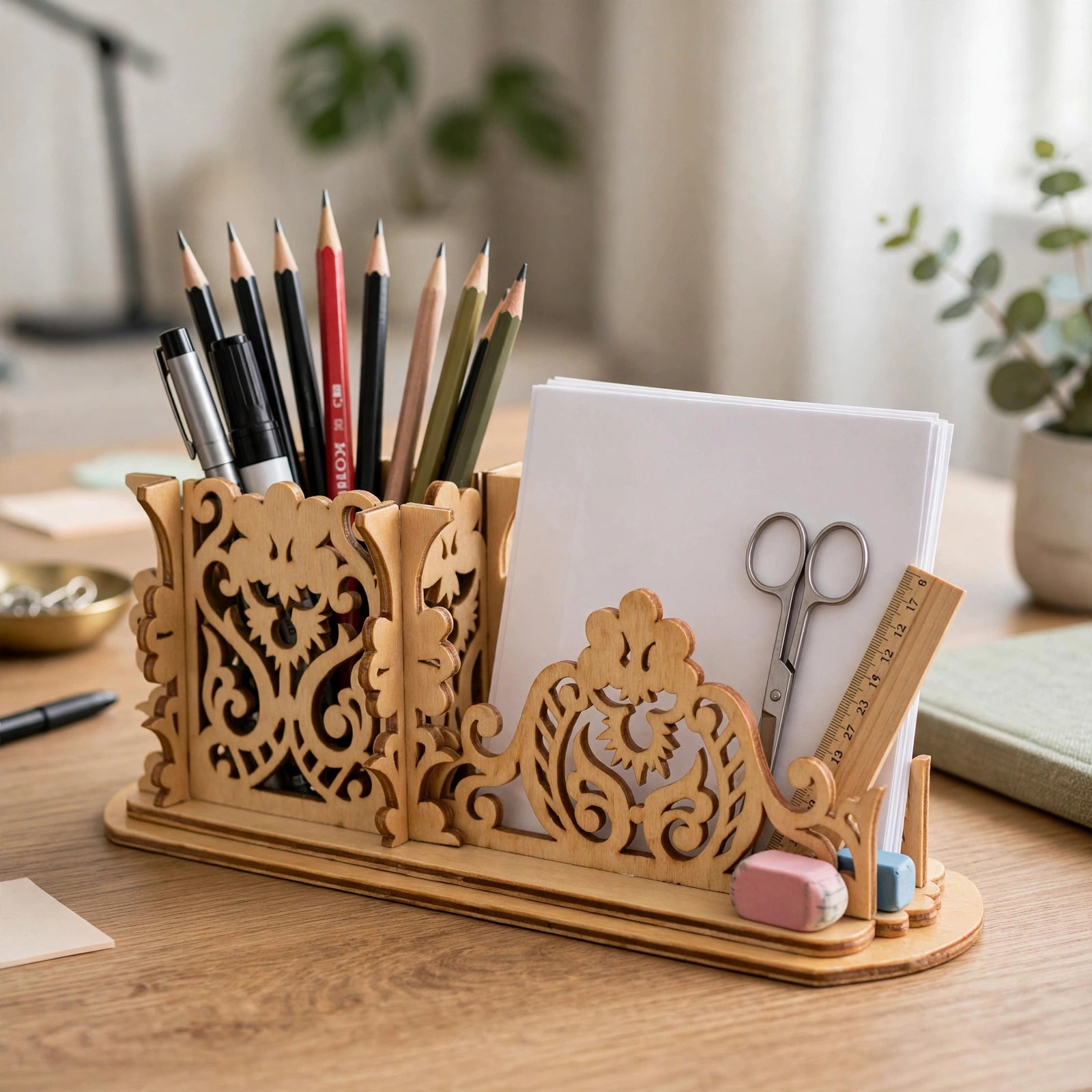 Pencil Holder CDR DXF SVG EPS AI | CNC & Laser Cut File | Wooden Desk Organizer Digital Cutting Design