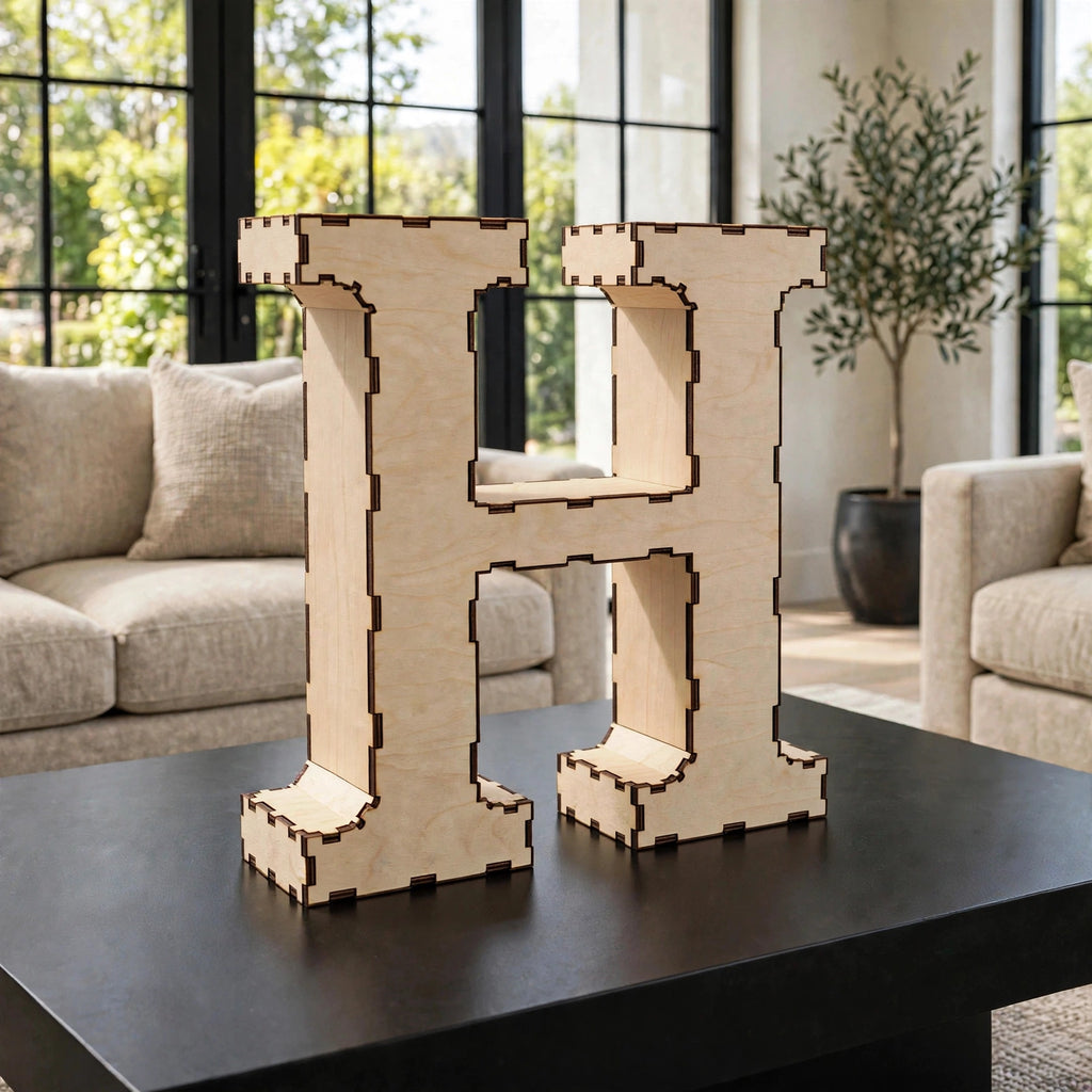 Wooden 3D Letter H CDR File | CNC Woodworking Design | 3D Alphabet Letter Cutting Template