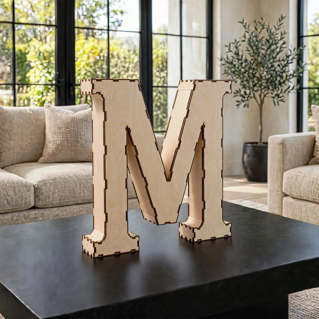 Wooden 3D Letter M CDR File | CNC Woodworking Design | 3D Alphabet Letter Cutting Template