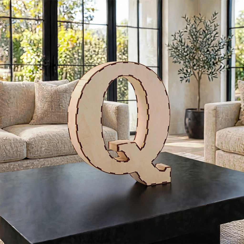 Wooden 3D Letter Q CDR File | CNC Woodworking Design | 3D Alphabet Letter Cutting Template