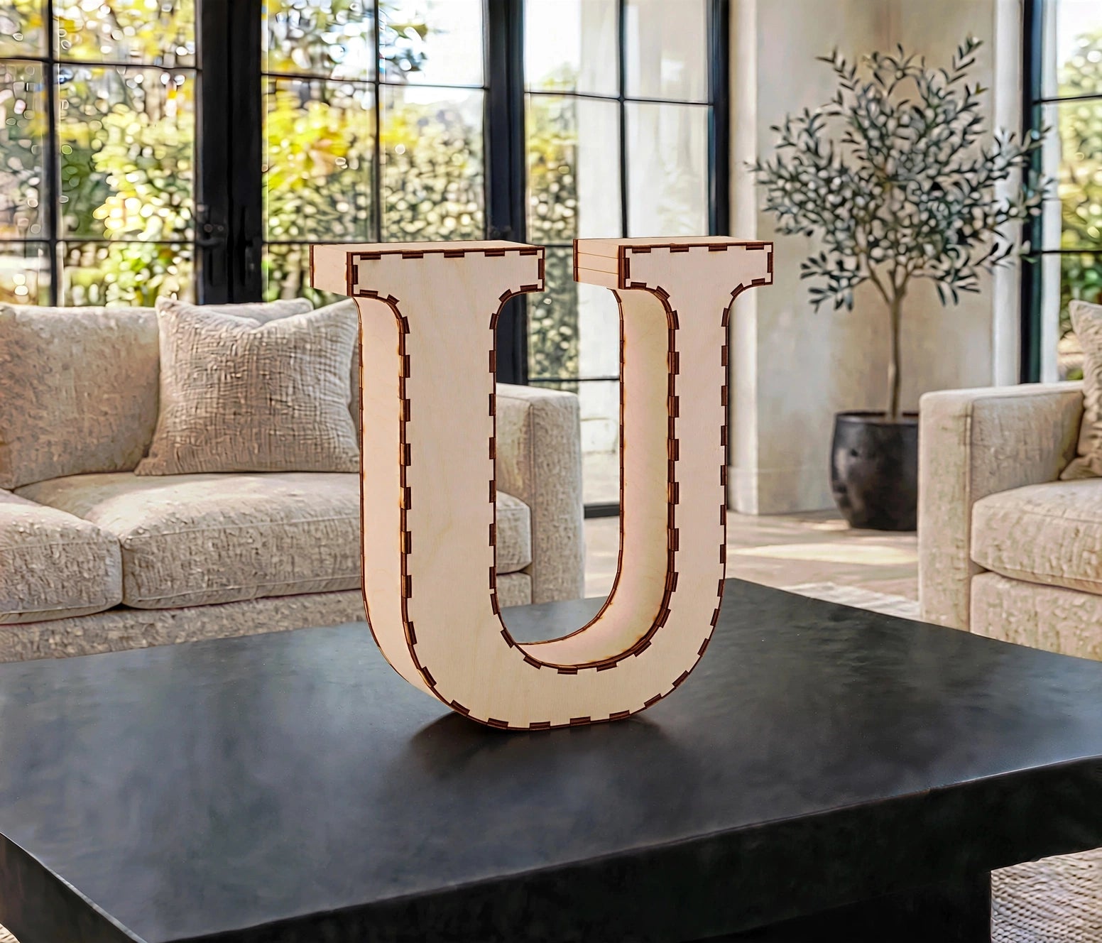 Wooden 3D Letter U CDR File | CNC Woodworking Design | 3D Alphabet Letter Cutting Template