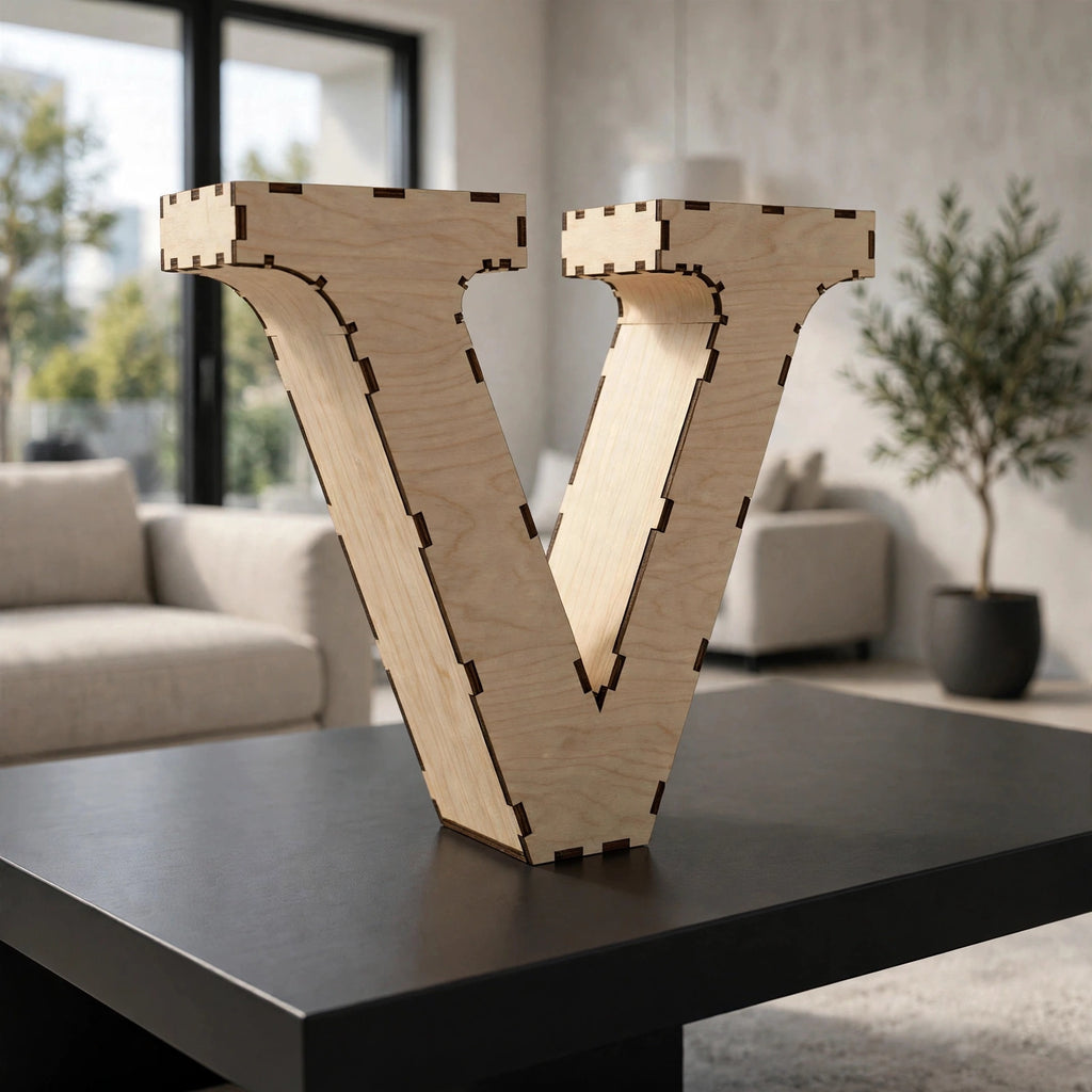 Wooden 3D Letter V CDR File | CNC Woodworking Design | 3D Alphabet Letter Cutting Template