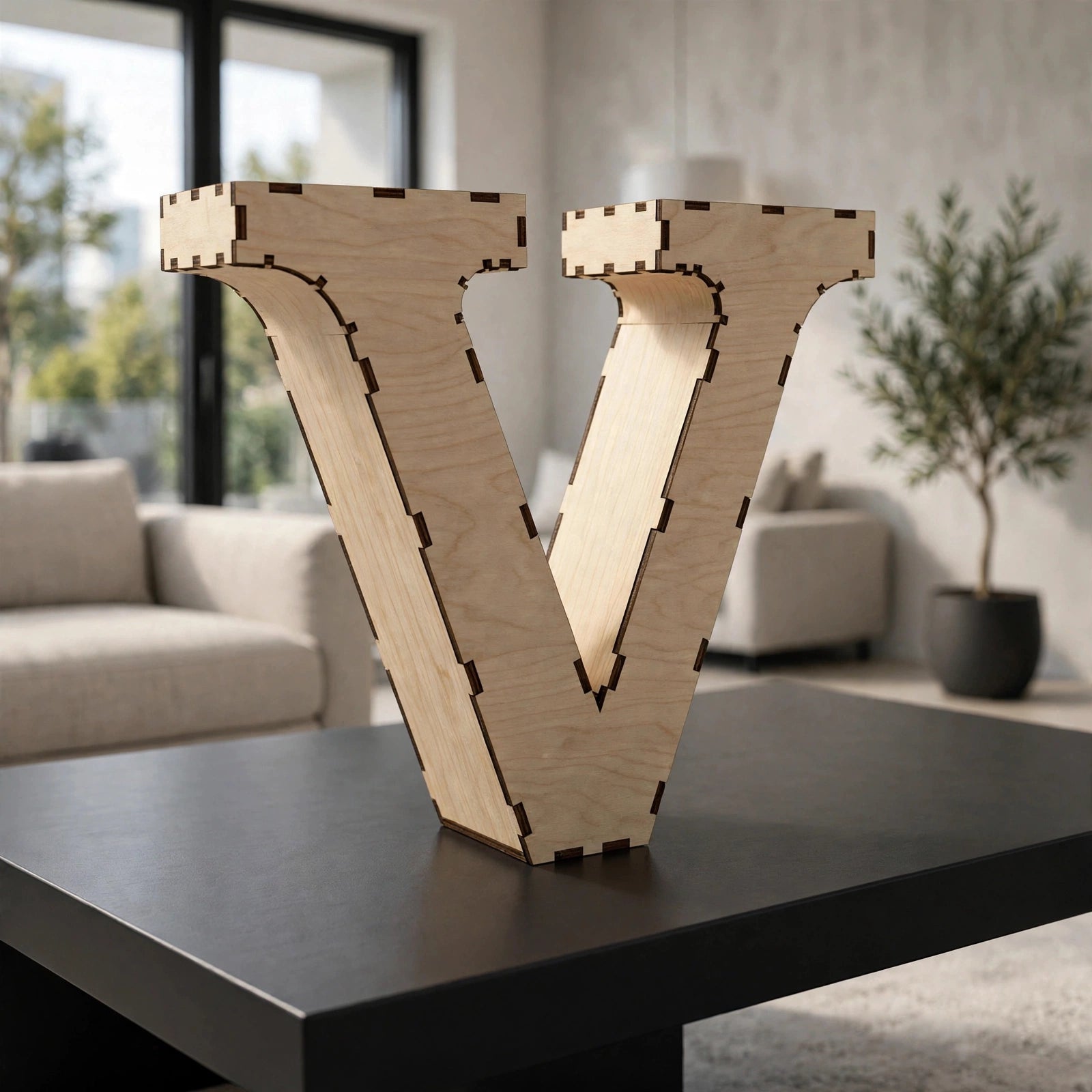 Wooden 3D Letter V CDR File | CNC Woodworking Design | 3D Alphabet Letter Cutting Template