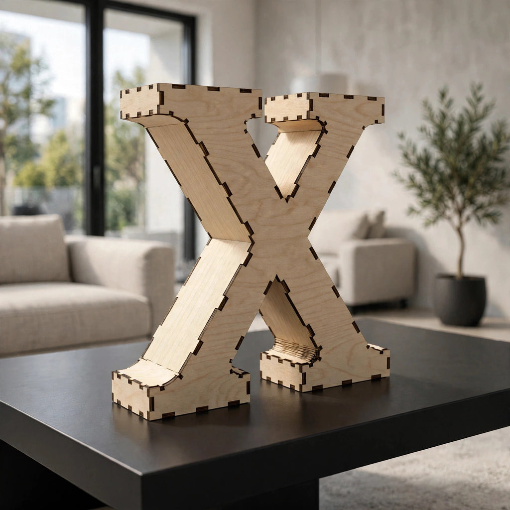 Wooden 3D Letter X CDR File | CNC Woodworking Design | 3D Alphabet Letter Cutting Template