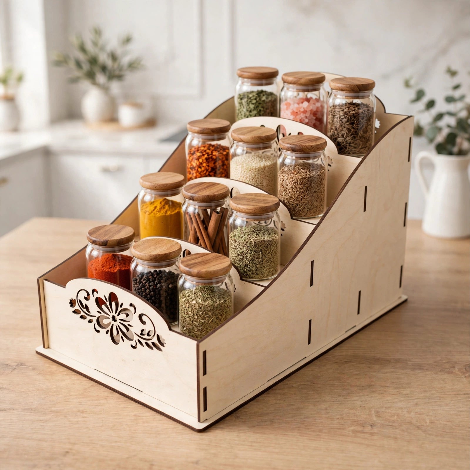 Wooden Spice Organizer CDR DXF SVG EPS AI | CNC & Laser Cut Spice Rack | Wooden Spice Organizer Digital Cutting File